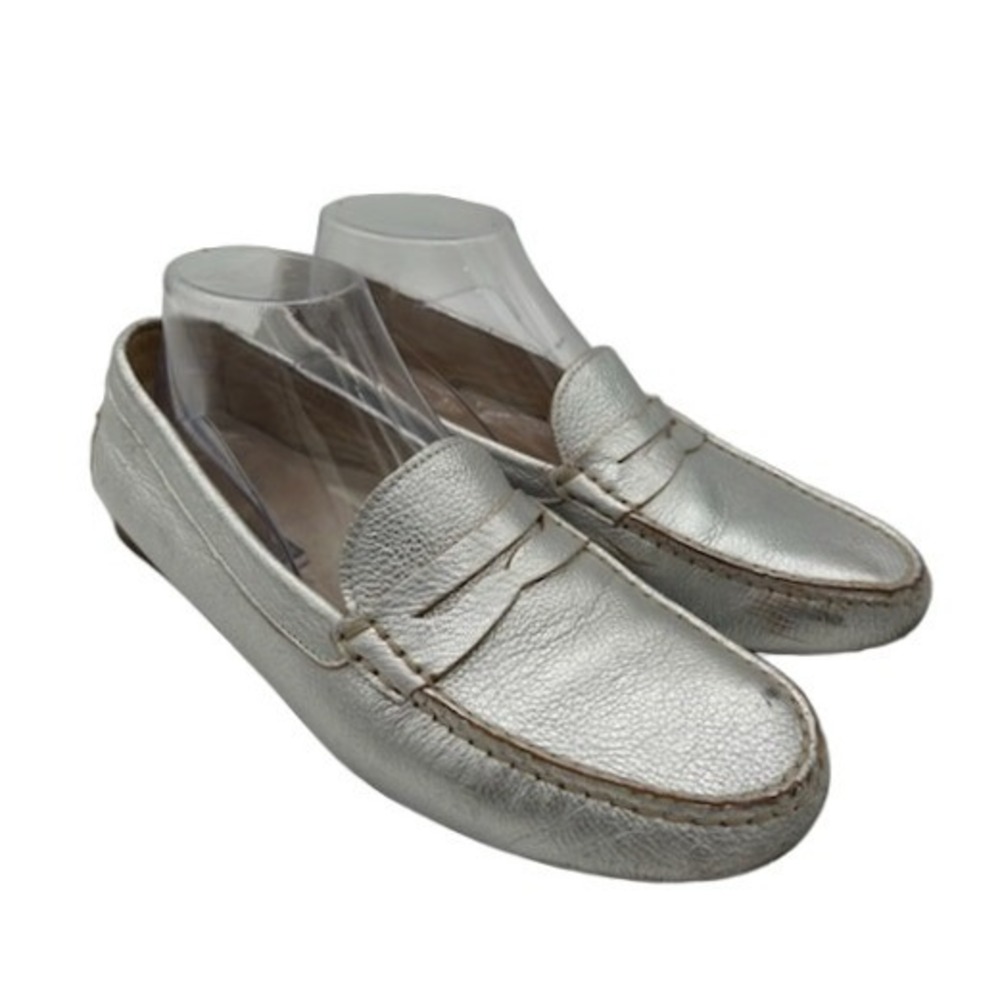 Ralph Lauren Collection Loafers Shoes Women's Size 9.5 B Silver Metallic Leather